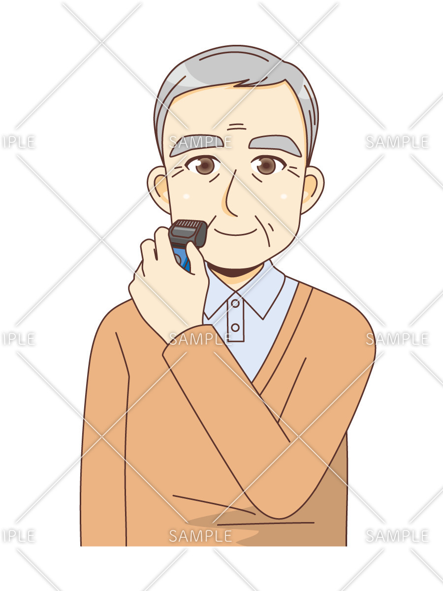 ひげを剃る男性高齢者（高齢者（おばあさん・おじいさん）/介護現場の人物）のイラスト