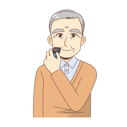 ひげを剃る男性高齢者（高齢者（おばあさん・おじいさん）/介護現場の人物）のイラスト