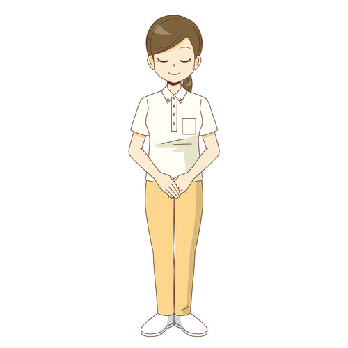 おじぎをする女性介護職（介護士・ヘルパー/介護現場の人物）のイラスト
