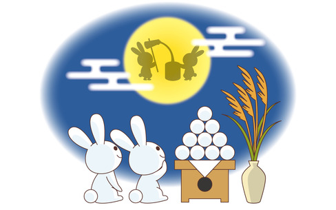 十五夜にお月見をするうさぎ（季節・行事/その他一般・装飾）