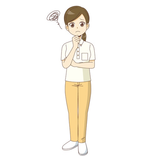 困っている女性介護職（介護士・ヘルパー/介護現場の人物）