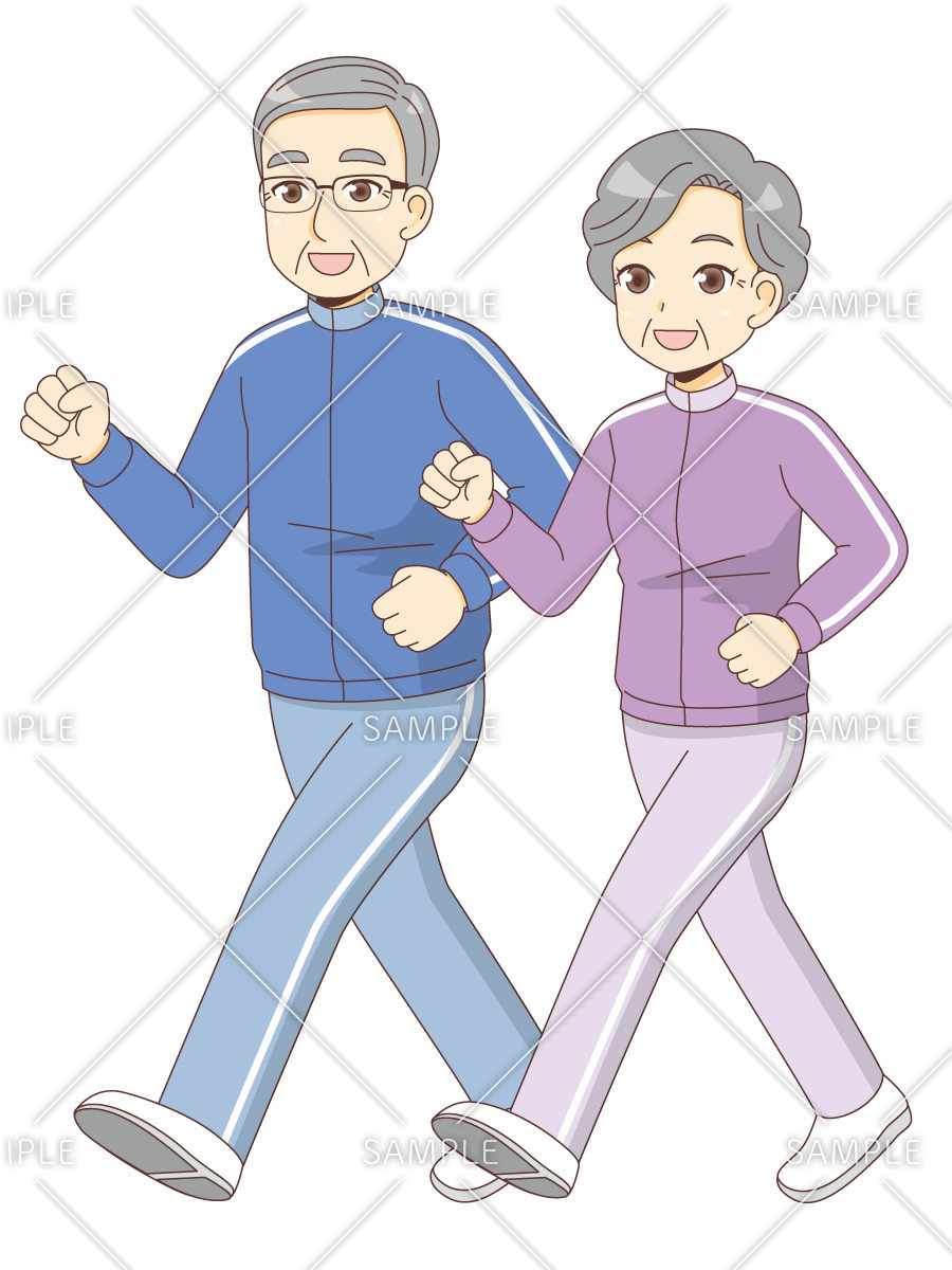 ウォーキングをする高齢者（高齢者（おばあさん・おじいさん）/介護現場の人物）のイラスト