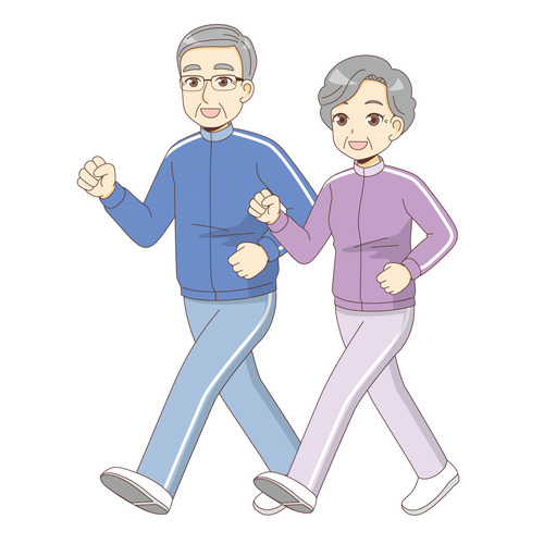 ウォーキングをする高齢者（高齢者（おばあさん・おじいさん）/介護現場の人物）