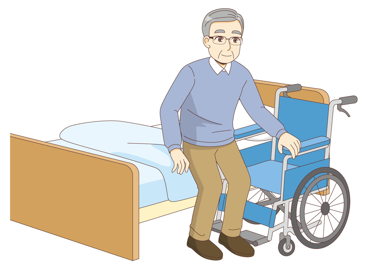 ベッドから車椅子へ移乗する男性高齢者 高齢者 おばあさん おじいさん 介護現場の人物 の無料イラスト 介護アンテナ