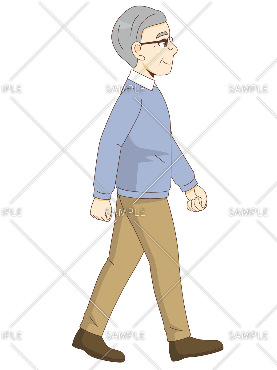 歩く男性高齢者（高齢者（おばあさん・おじいさん）/介護現場の人物）のイラスト
