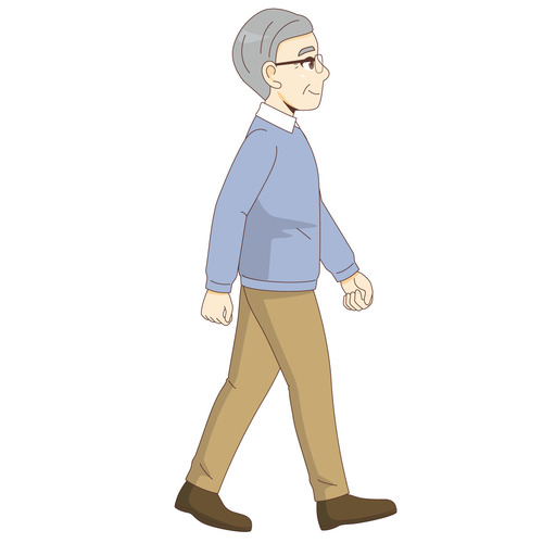 歩く男性高齢者（高齢者（おばあさん・おじいさん）/介護現場の人物）のイラスト