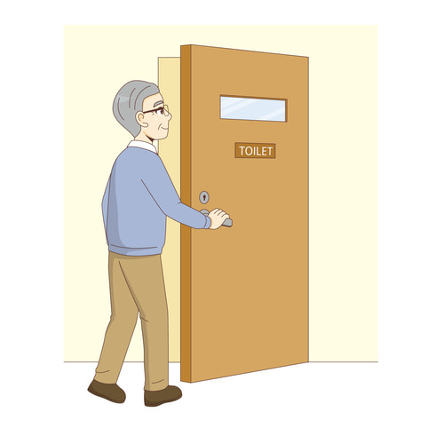 トイレに入る男性高齢者（高齢者（おばあさん・おじいさん）/介護現場の人物）のイラスト