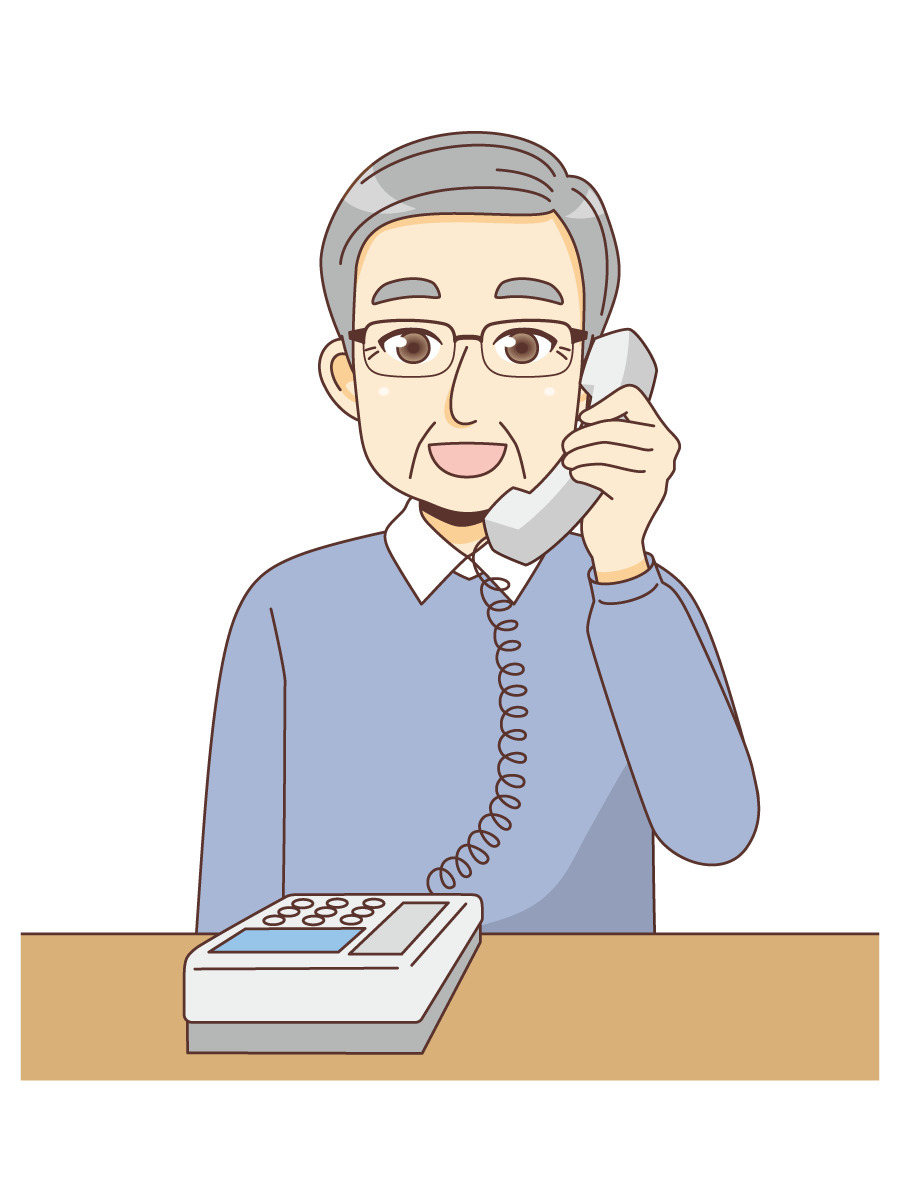 電話をかける男性高齢者 高齢者 おばあさん おじいさん 介護現場の人物 の無料イラスト 介護アンテナ