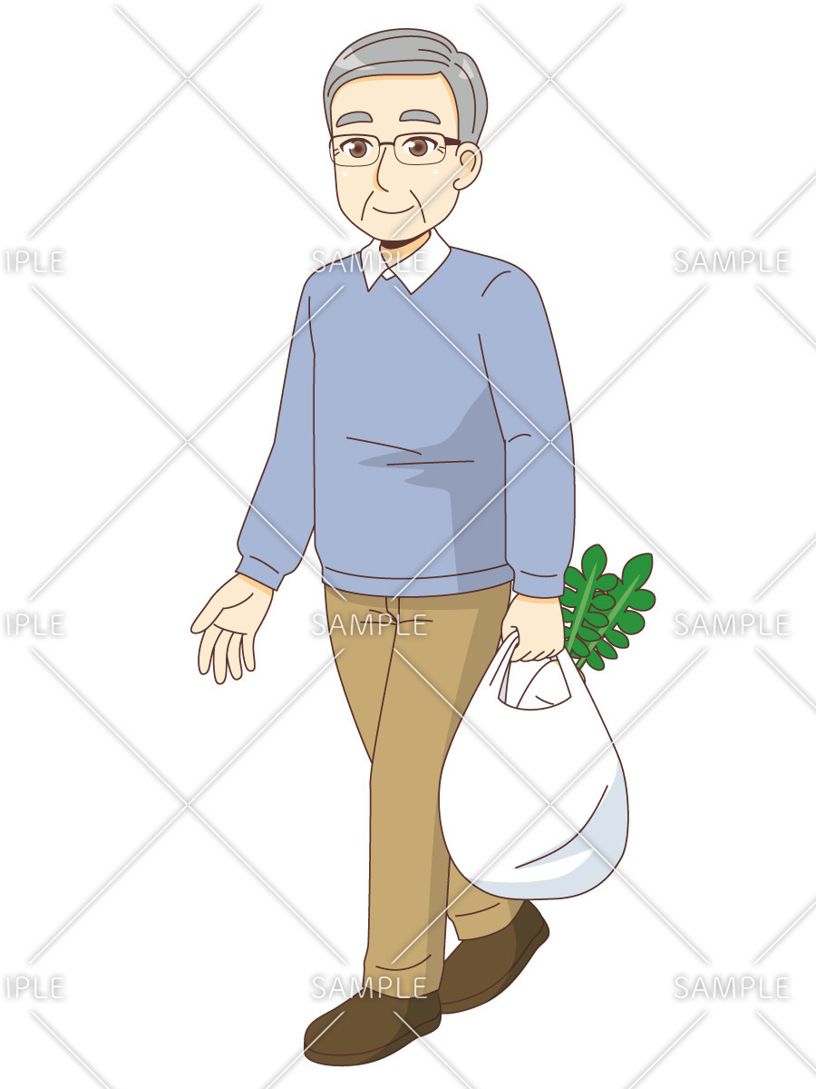 買い物をする男性高齢者（高齢者（おばあさん・おじいさん）/介護現場の人物）のイラスト