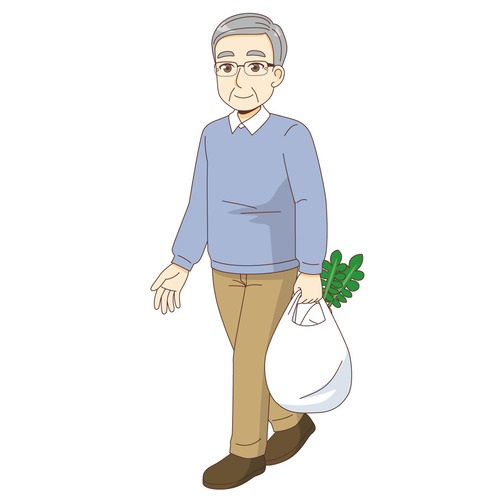 買い物をする男性高齢者（高齢者（おばあさん・おじいさん）/介護現場の人物）