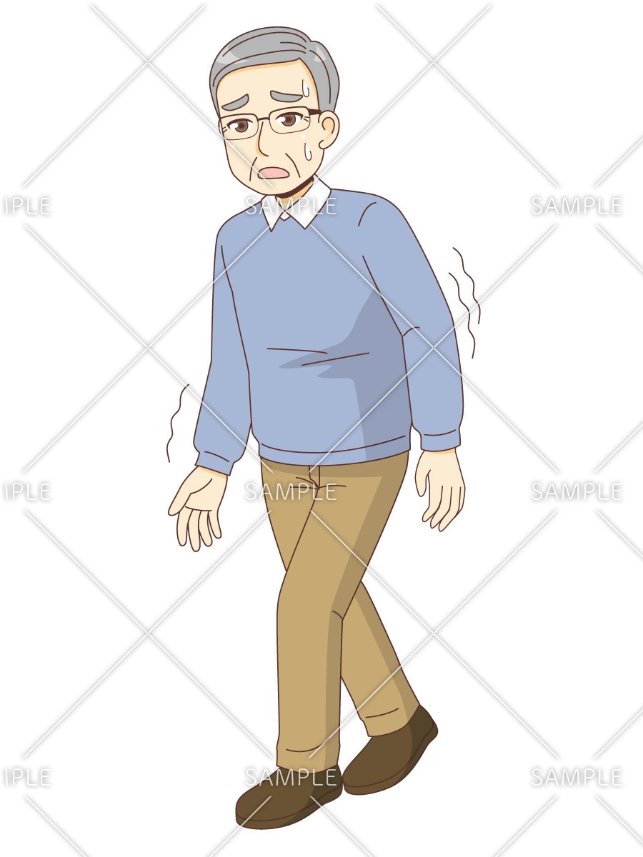 ふらつきながら歩く男性高齢者（高齢者（おばあさん・おじいさん）/介護現場の人物）のイラスト