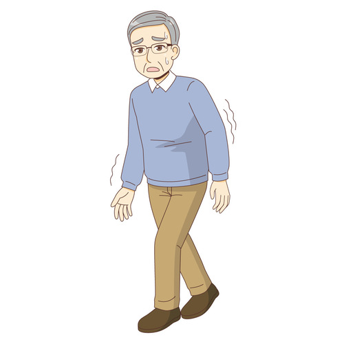 ふらつきながら歩く男性高齢者（高齢者（おばあさん・おじいさん）/介護現場の人物）のイラスト