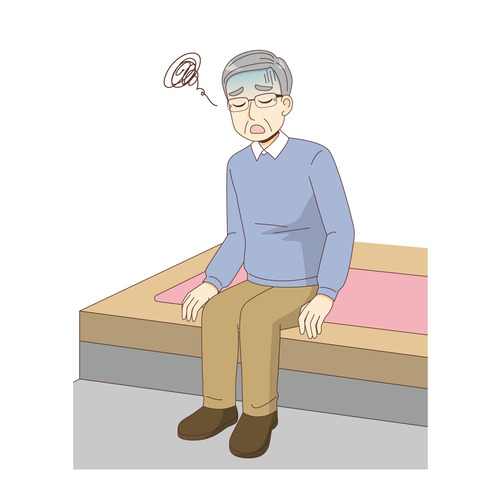 疲れて座っている男性高齢者（高齢者（おばあさん・おじいさん）/介護現場の人物）のイラスト