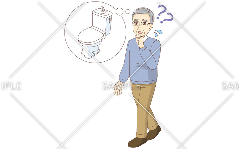 トイレの場所がわからない男性高齢者（認知症・物忘れ/医療・病気）の無料イラスト 介護アンテナ