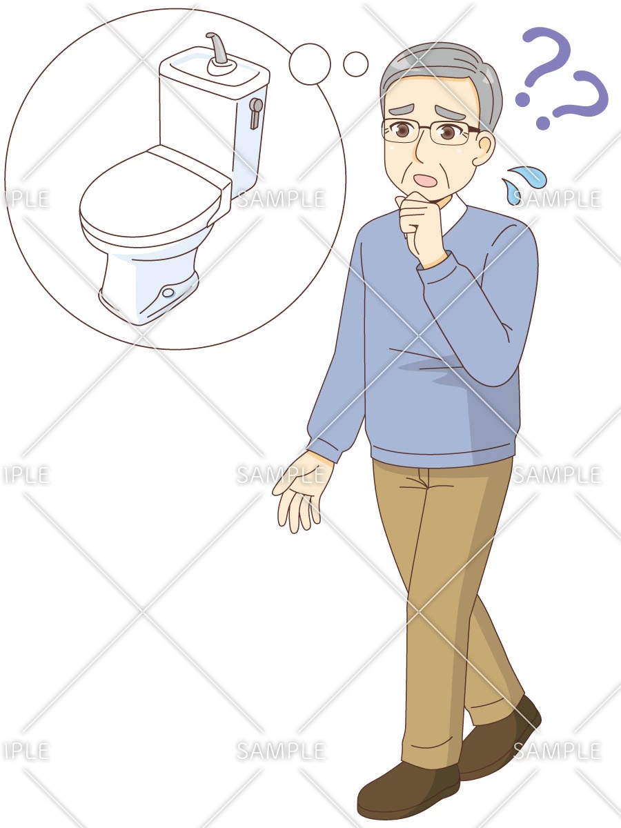 トイレの場所がわからない男性高齢者（認知症・物忘れ/医療・病気）のイラスト