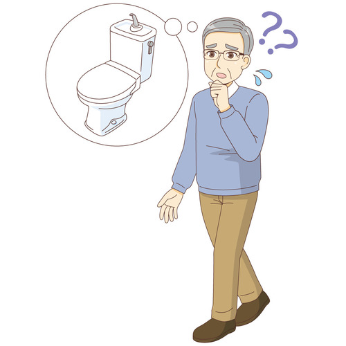 トイレの場所がわからない男性高齢者（認知症・物忘れ/医療・病気）のイラスト