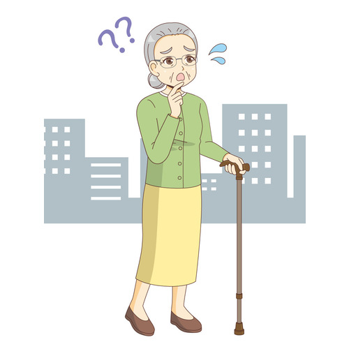 迷子になる女性高齢者（認知症・物忘れ/医療・病気）のイラスト