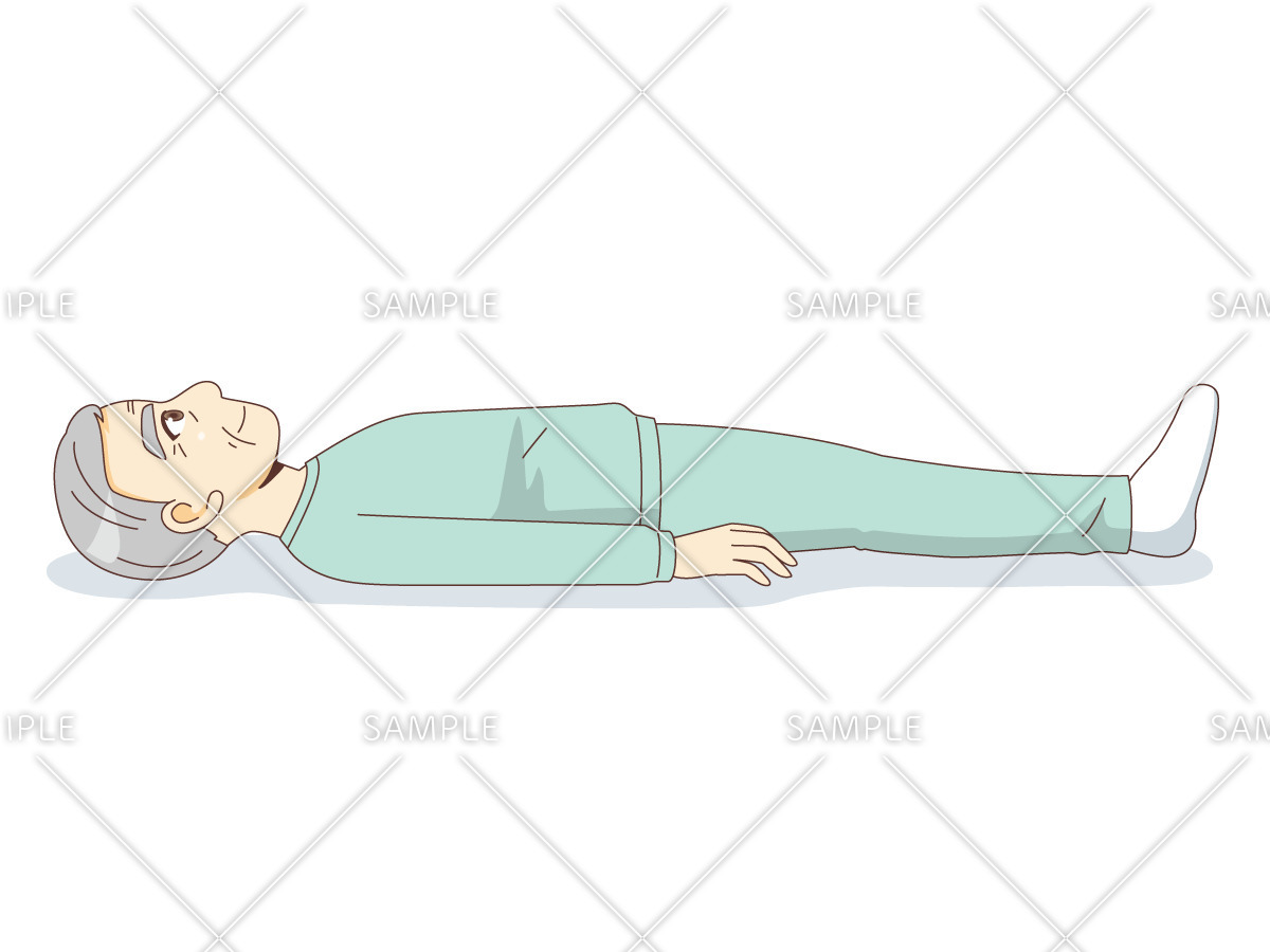 仰臥位（横から見た状態）（高齢者（おじいさん・おばあさん）/介護現場の人物）のイラスト