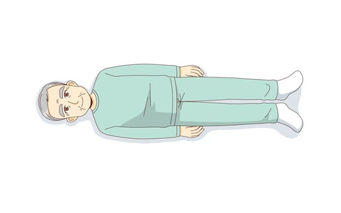 仰臥位（上から見た状態）（高齢者（おじいさん・おばあさん）/介護現場の人物）