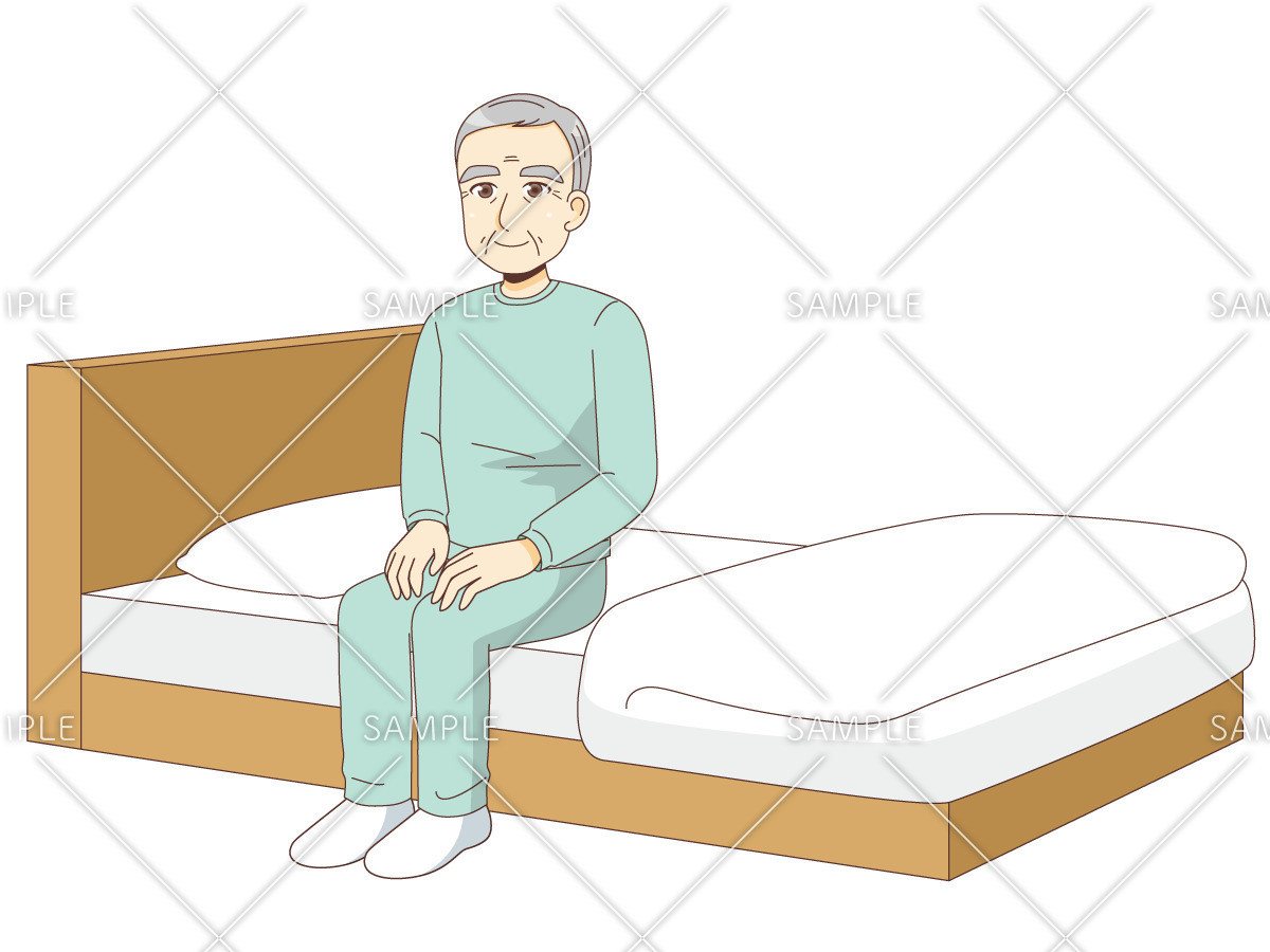 端坐位（高齢者（おじいさん・おばあさん）/介護現場の人物）のイラスト