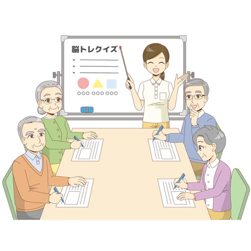 介護施設での脳トレクイズ（レクリエーション・イベント/介護・生活）のイラスト