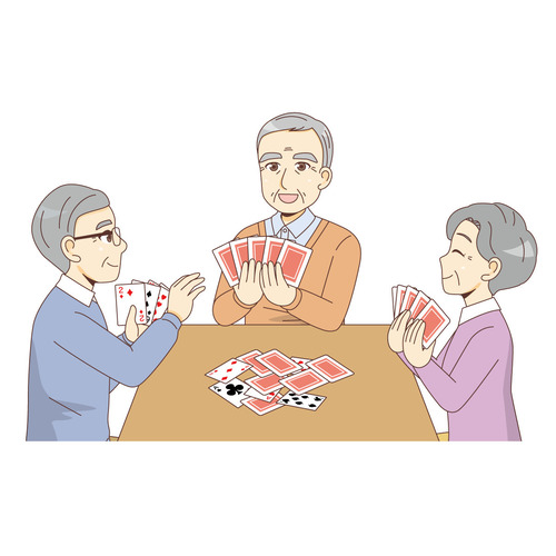 介護施設でのカードゲーム（レクリエーション・イベント/介護・生活）のイラスト