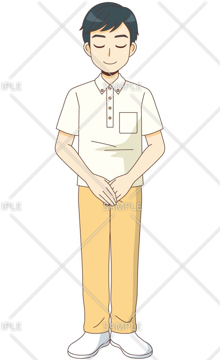 おじぎをする男性介護職（介護士・ヘルパー/介護現場の人物）のイラスト