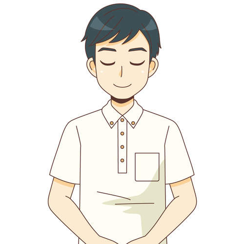 おじぎをする男性介護職（介護士・ヘルパー/介護現場の人物）のイラスト