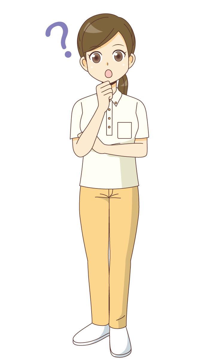 疑問を持つ女性介護職 介護士 ヘルパー 介護現場の人物 の無料イラスト 介護アンテナ