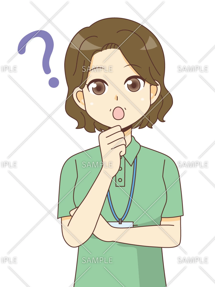 疑問を持つ女性ケアマネジャー（ケアマネジャー・社会福祉士/介護現場の人物）のイラスト