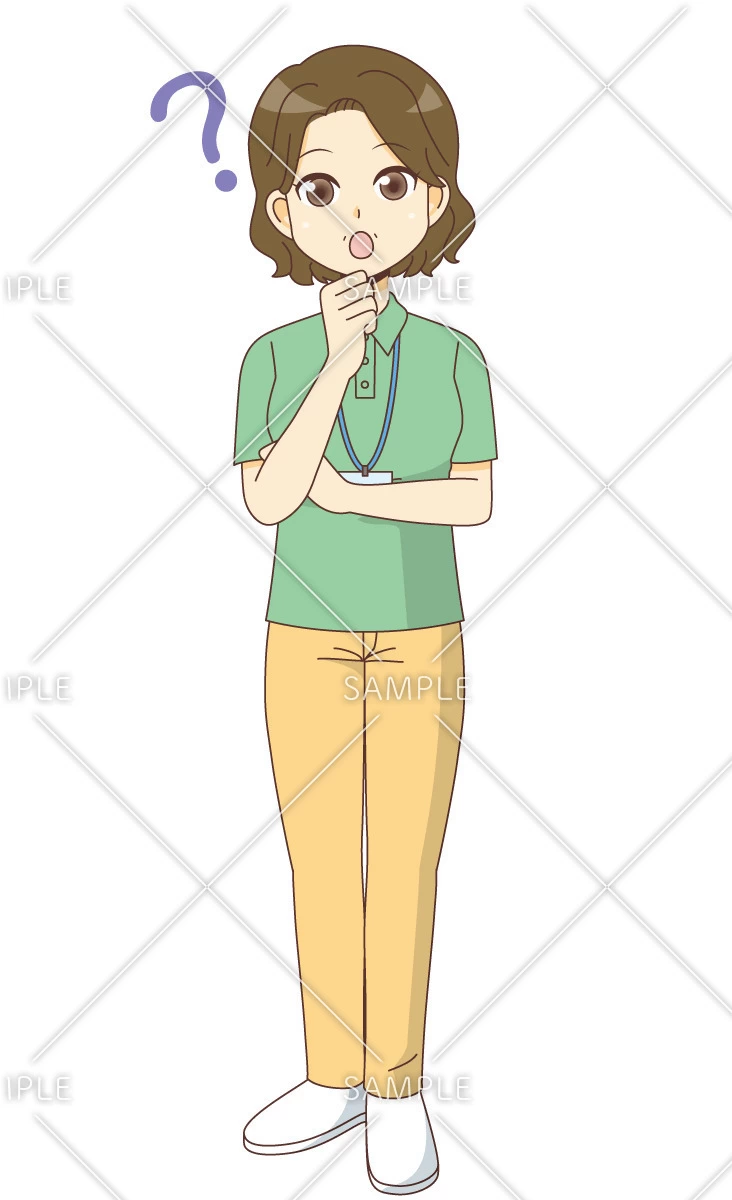 疑問を持つ女性ケアマネジャー（ケアマネジャー・社会福祉士/介護現場の人物）のイラスト