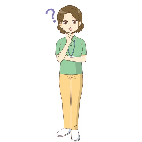 疑問を持つ女性ケアマネジャー（ケアマネジャー・社会福祉士/介護現場の人物）のイラスト