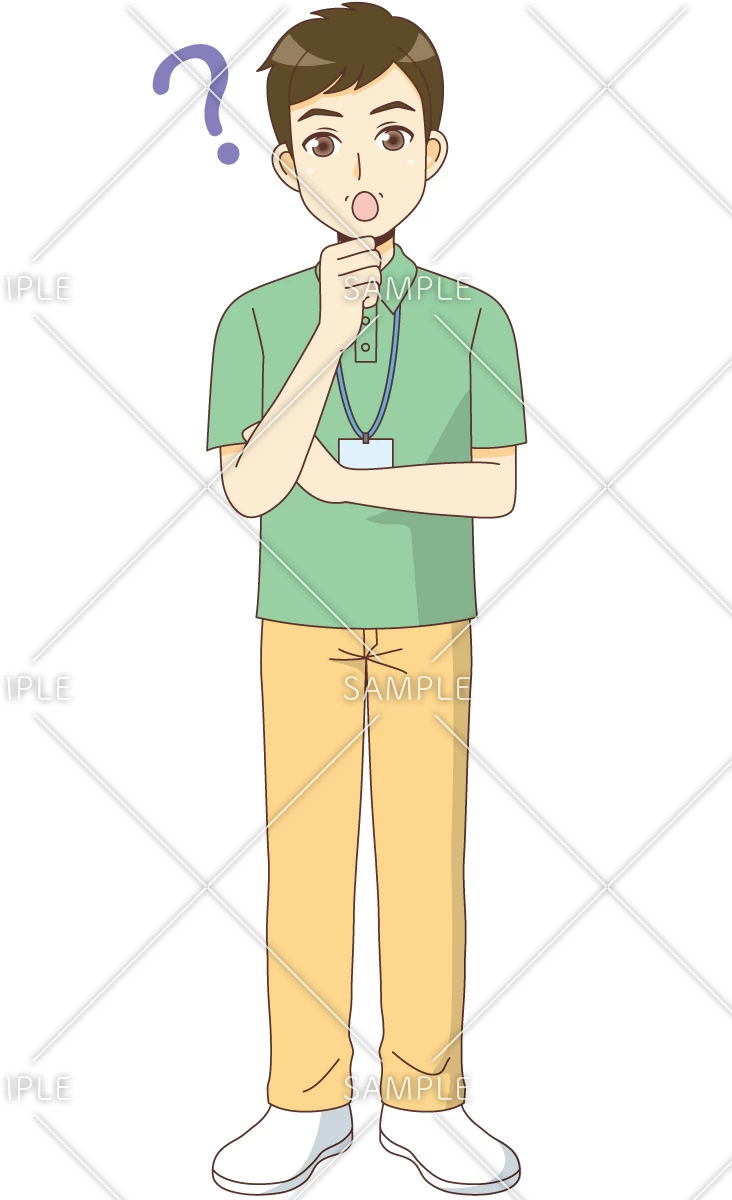 疑問を持つ男性ケアマネジャー（ケアマネジャー・社会福祉士/介護現場の人物）のイラスト