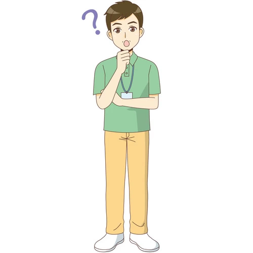疑問を持つ男性ケアマネジャー（ケアマネジャー・社会福祉士/介護現場の人物）のイラスト
