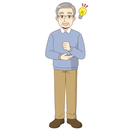 納得する男性高齢者（高齢者（おじいさん・おばあさん）/介護現場の人物）のイラスト