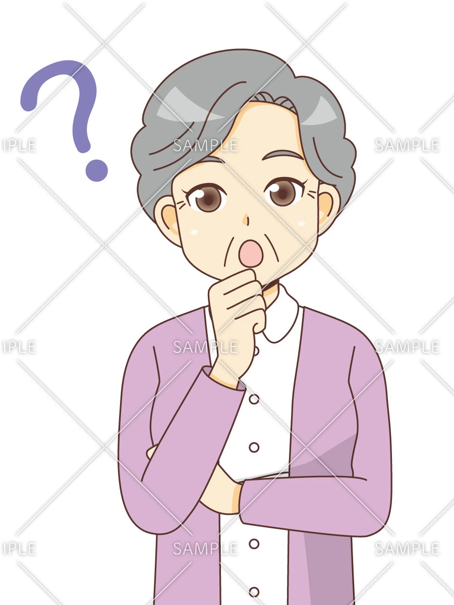 疑問を持つ女性高齢者（高齢者（おじいさん・おばあさん）/介護現場の人物）のイラスト