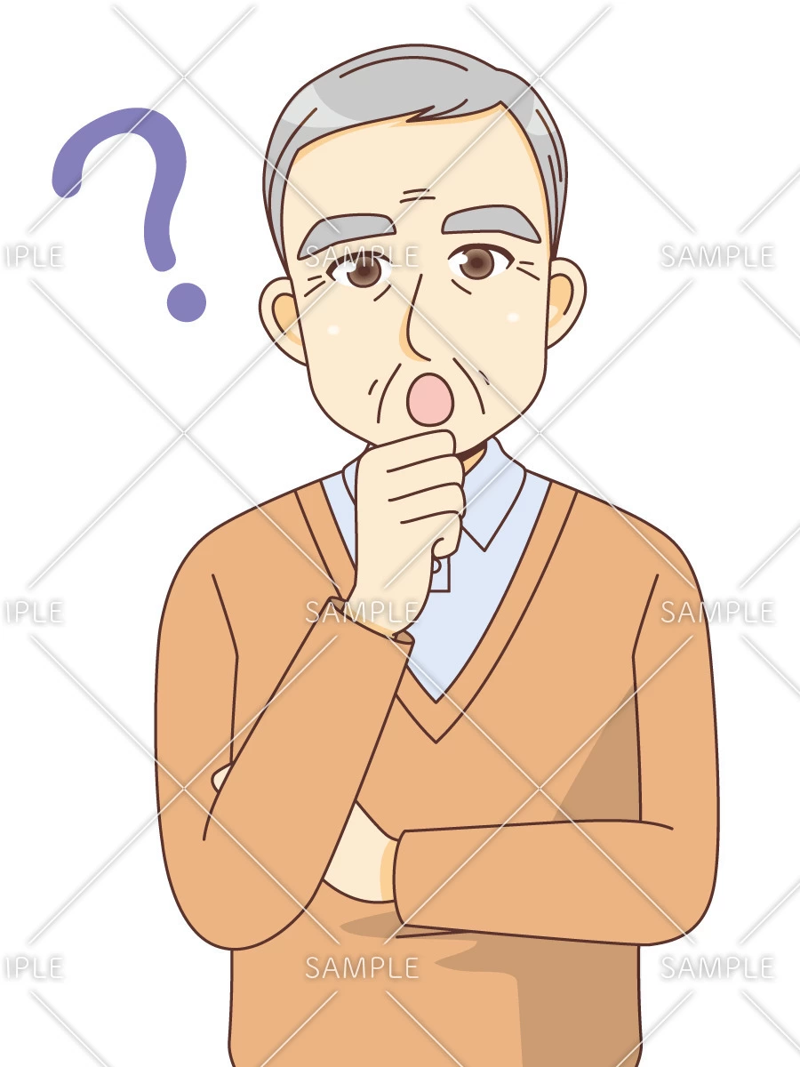 疑問を持つ男性高齢者（高齢者（おじいさん・おばあさん）/介護現場の人物）のイラスト