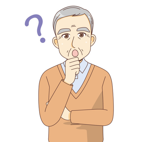 疑問を持つ男性高齢者（高齢者（おじいさん・おばあさん）/介護現場の人物）のイラスト
