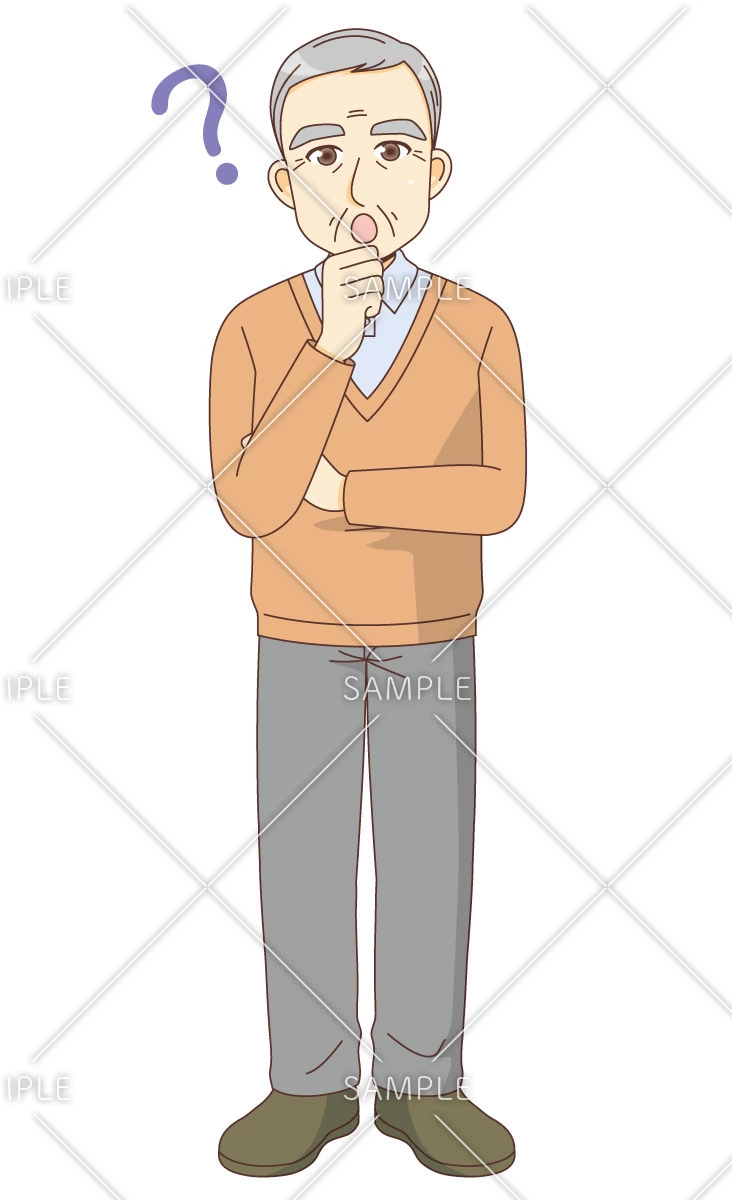 疑問を持つ男性高齢者（高齢者（おじいさん・おばあさん）/介護現場の人物）のイラスト