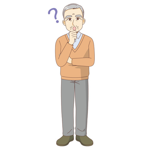 疑問を持つ男性高齢者（高齢者（おじいさん・おばあさん）/介護現場の人物）のイラスト