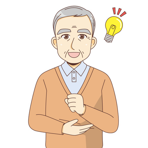 納得する男性高齢者（高齢者（おじいさん・おばあさん）/介護現場の人物）のイラスト