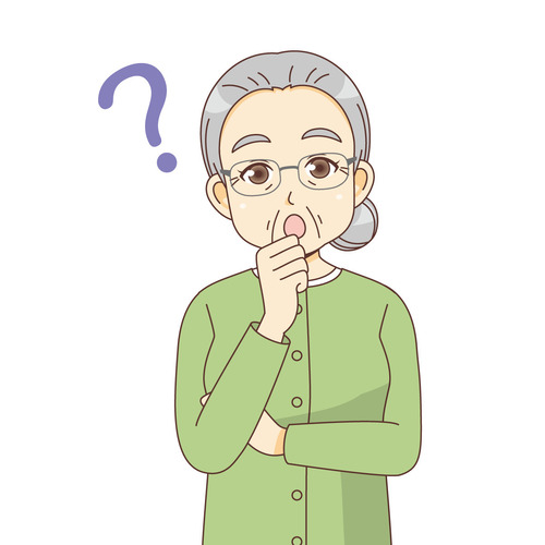 疑問を持つ女性高齢者（高齢者（おじいさん・おばあさん）/介護現場の人物）のイラスト