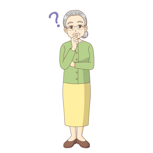 疑問を持つ女性高齢者（高齢者（おじいさん・おばあさん）/介護現場の人物）のイラスト