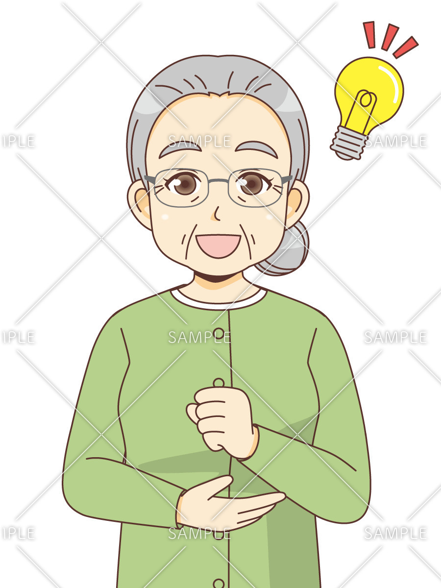 納得する女性高齢者（高齢者（おじいさん・おばあさん）/介護現場の人物）のイラスト