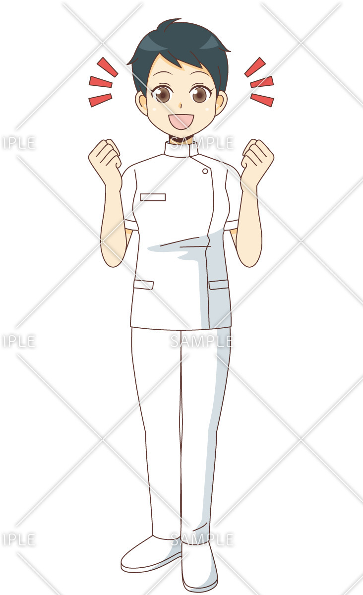 ガッツポーズする女性看護師（看護師/医療・病気）のイラスト
