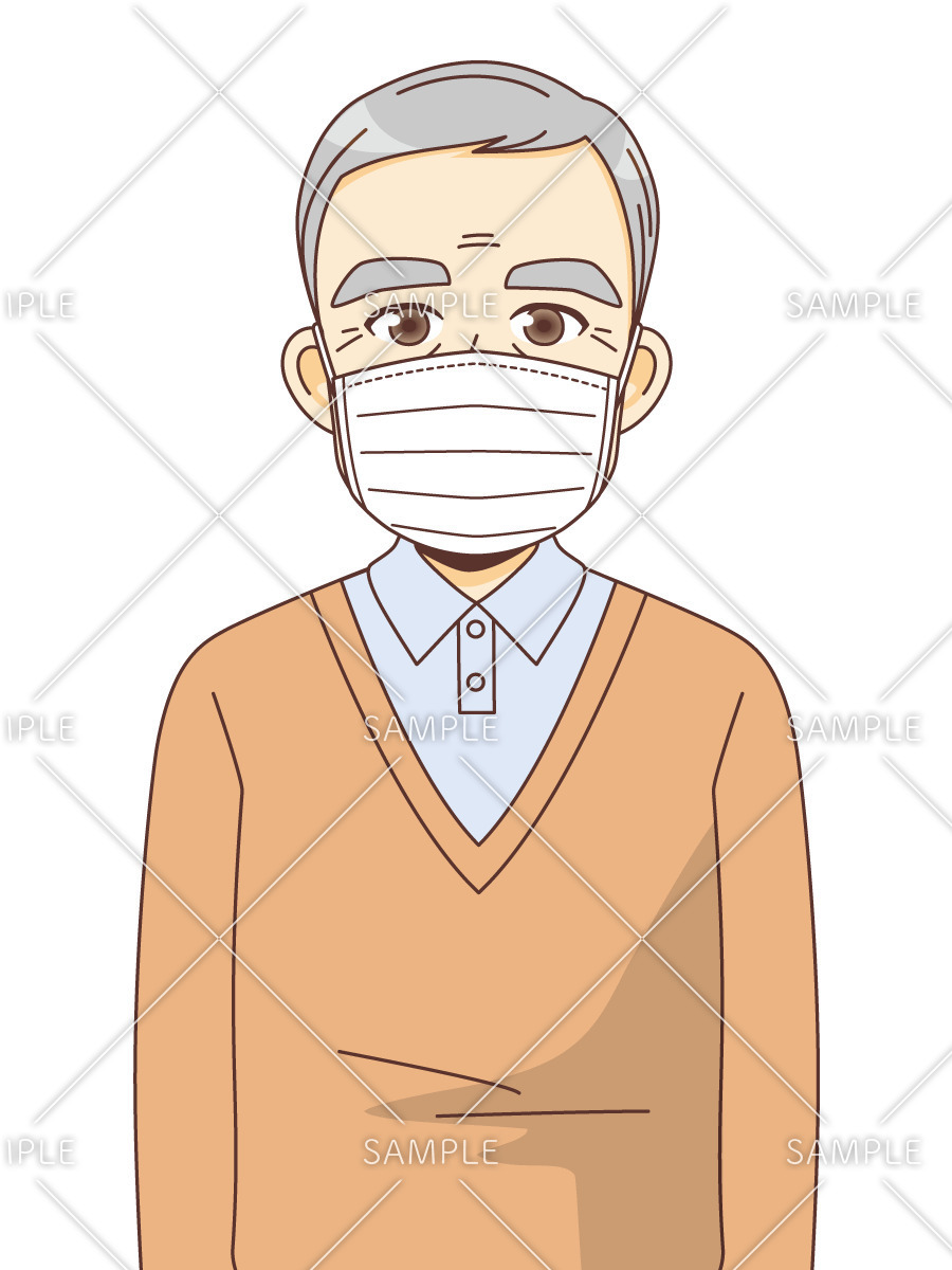 マスクを着用する男性高齢者（高齢者（おばあさん・おじいさん）/介護現場の人物）のイラスト