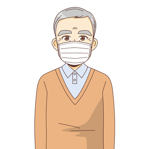 マスクを着用する男性高齢者（高齢者（おばあさん・おじいさん）/介護現場の人物）