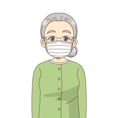 マスクを着用する女性高齢者（高齢者（おばあさん・おじいさん）/介護現場の人物）のイラスト