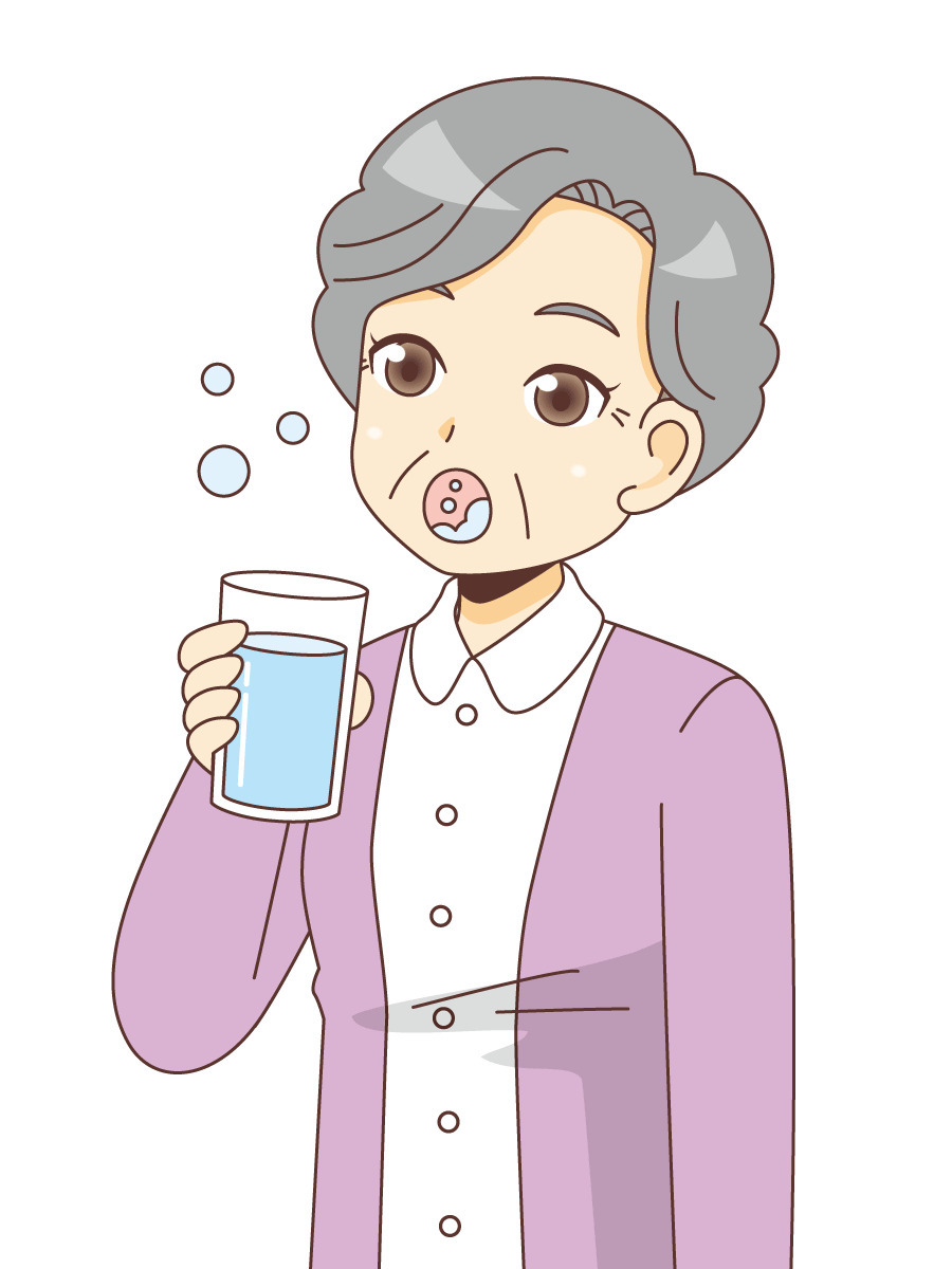 うがいをする女性高齢者 高齢者 おばあさん おじいさん 介護現場の人物 の無料イラスト 介護アンテナ