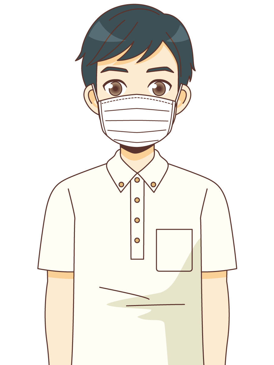 マスク着用する男性介護職 介護士 ヘルパー 介護現場の人物 の無料イラスト 介護アンテナ